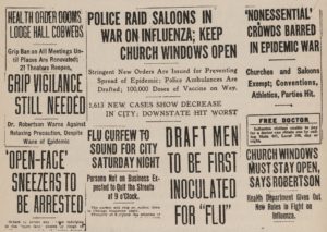 Ισπανική γρίπη, η πανδημία της γρίπης πέρασε στις Ηνωμένες Πολιτείες το 1918 ενώ οι μάσκες "πήραν" το δικό τους ρόλο στους πολιτικούς και πολιτιστικούς πολέμους