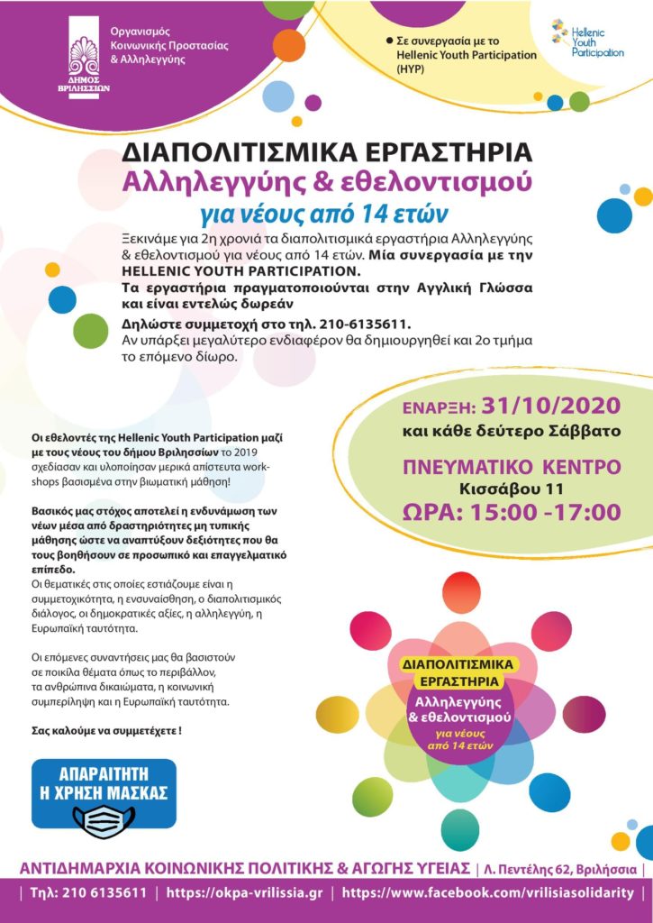 ΔΙΑΠΟΛΙΤΙΣΜΙΚΑ ΕΡΓΑΣΤΗΡΙΑ ΑΛΛΗΛΕΓΓΥΗΣ ΚΑΙ ΕΘΕΛΟΝΤΙΣΜΟΥ 2η ΣΥΝΑΝΤΗΣΗ ΜΕΣΩ ZOOM 28/11/2020