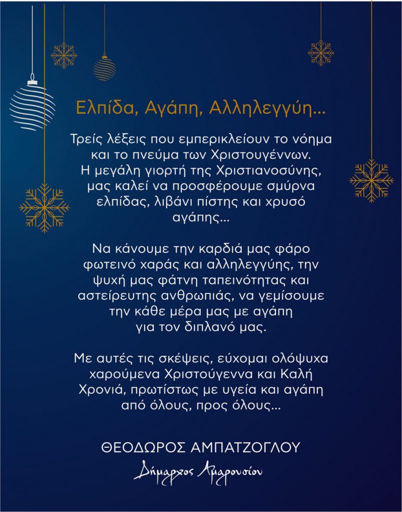 Ευχετήρια κάρτα Δημάρχου Αμαρουσίου Θεόδωρου Αμπατζόγλου
