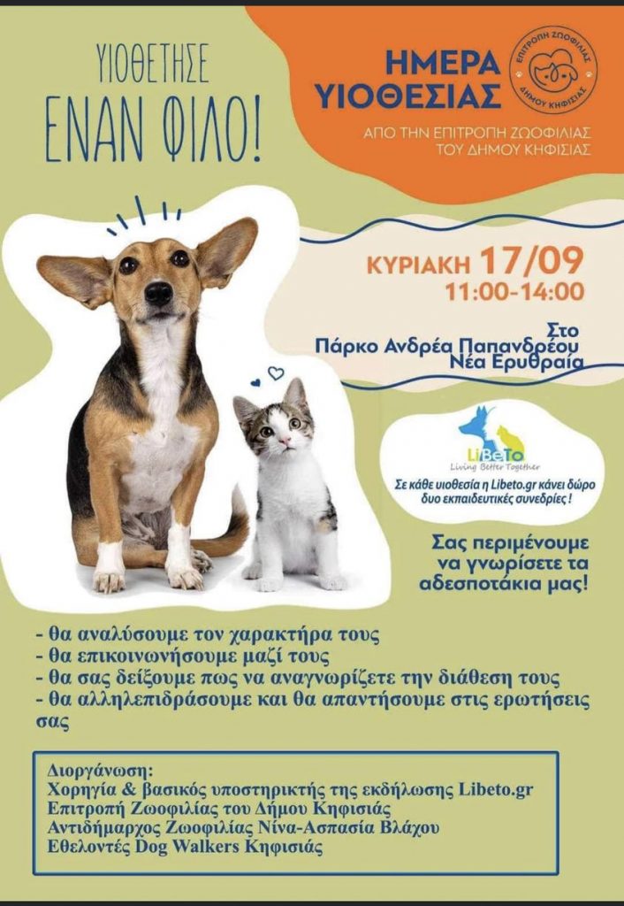 ΗΜΕΡΑ ΥΙΟΘΕΣΙΑΣ Κυριακή 17/9 11:00-14:00 Πάρκο Ανδ. Παπανδρέου Νέα Ερυθραία