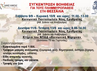 ΣΥΓΚΕΝΤΡΩΣΗ ΒΟΗΘΕΙΑΣ ΓΙΑ ΤΟΥΣ ΠΛΗΜΜΥΡΟΠΑΘΕΙΣ ΣΤΗ ΘΕΣΣΑΛΙΑ