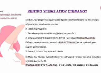 Δράση ευαισθητοποίησης του Κέντρου Υγείας Αγίου Στεφάνου για την έγκαιρη διάγνωση του καρκίνου του μαστού