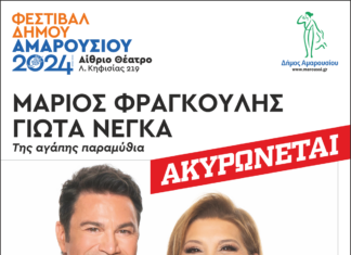 Aκύρωση εισιτηρίων και επιστροφή χρημάτων όσο αφορά τη συναυλία του Μάριου Φραγκούλη & της Γιώτα Νέγκα