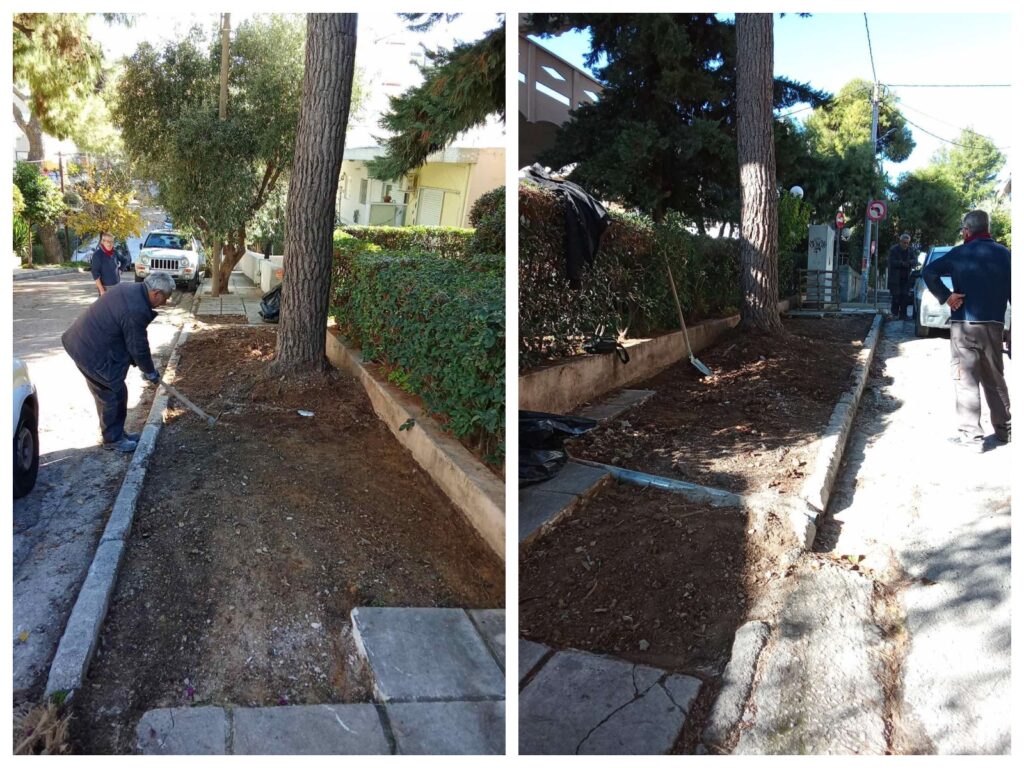 Επισκευή πεζοδρομίου στην οδό Γράμμου στην Κάτω Πεύκη