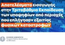 Ανακοίνωση αποτελεσμάτων εισαγωγής στην Τριτοβάθμια Εκπαίδευση των υποψηφίων από περιοχές που επλήγησαν εξαιτίας φυσικών καταστροφών συμπεριλαμβανομένου του Δήμου Πεντέλης