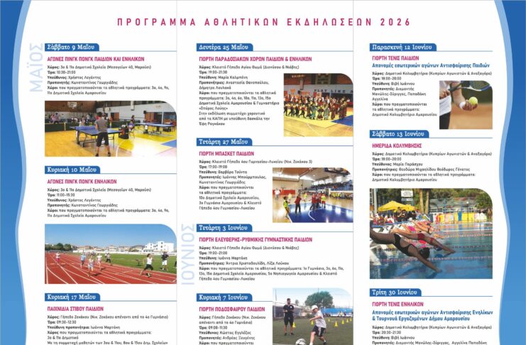 Έναρξη Αθλητικών Προγραμμάτων & Εκδηλώσεων Δήμου Αμαρουσίου 2026 Home