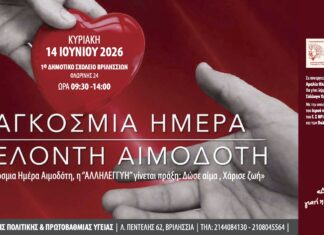 Εθελοντική αιμοδοσία την Κυριακή 14 Ιουνίου στο 1ο Δημοτικό Σχολείο Βριλησσίων Home