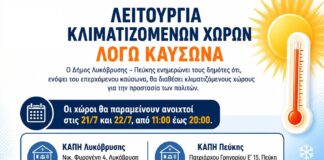 Λειτουργία Κλιματιζόμενων Χώρων λόγω Καύσωνα