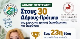 Δήμος Πεντέλης: Στους 30 Δήμους-Πρότυπα της χώρας για χρηστή διακυβέρνηση και διαφάνεια